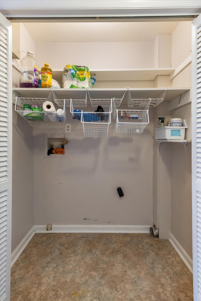 clothes washing area with hookup for a washing machine and carpet floors