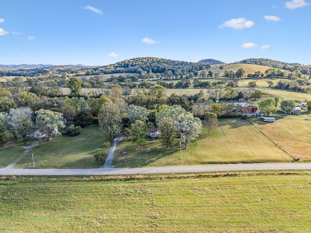 birds eye view of property with a mountain view and a rural view