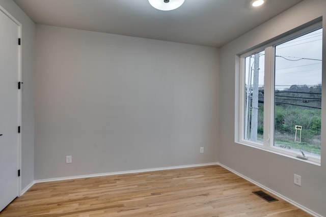 spare room with a wealth of natural light and light hardwood / wood-style flooring