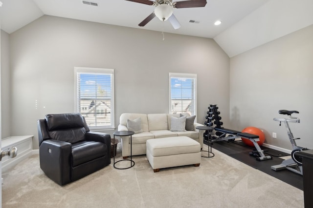 interior space featuring plenty of natural light, lofted ceiling, and ceiling fan