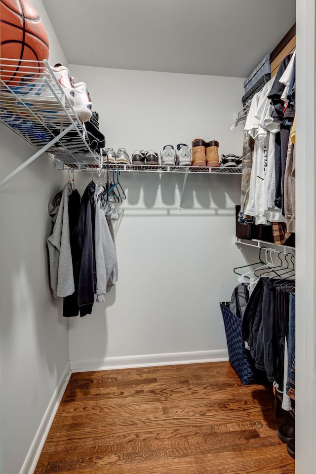 spacious closet featuring hardwood / wood-style flooring