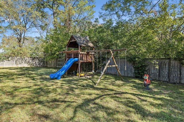 view of play area featuring a yard