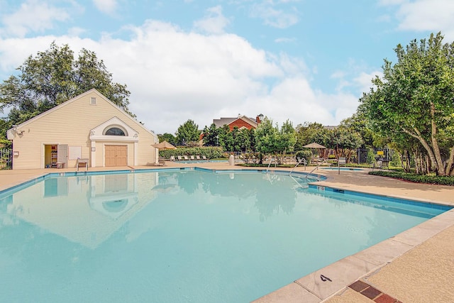 view of swimming pool featuring a patio