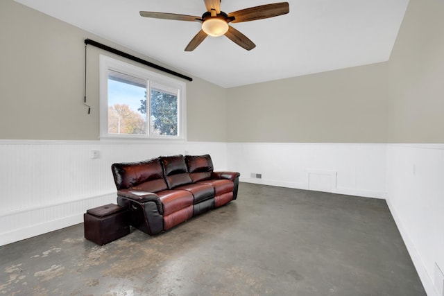 living room featuring ceiling fan