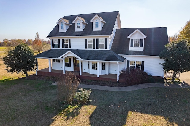 view of front facade with a porch and a front lawn