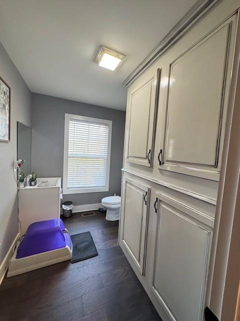 bathroom with toilet and wood-type flooring