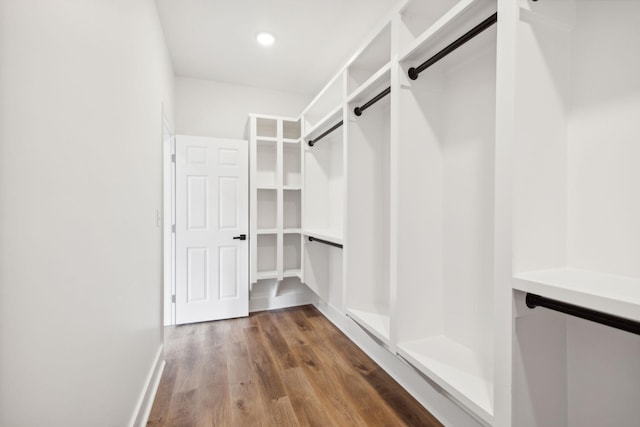 walk in closet featuring dark wood-type flooring