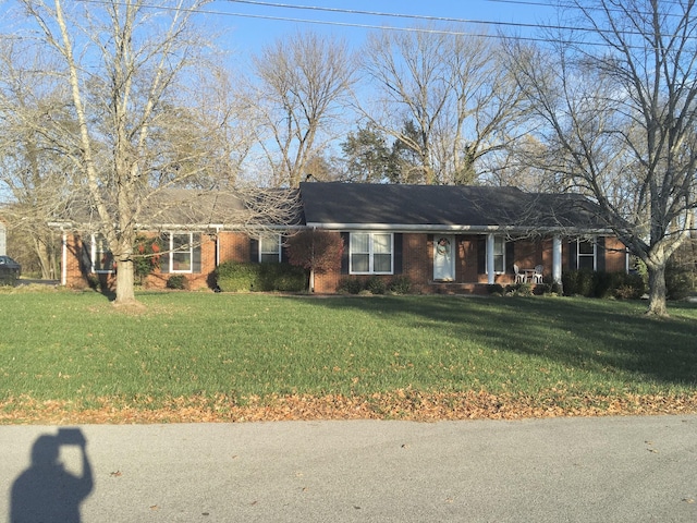 single story home featuring a front lawn