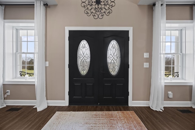 entrance foyer featuring dark hardwood / wood-style floors and a healthy amount of sunlight