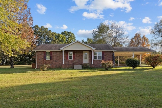 ranch-style house with a carport and a front yard