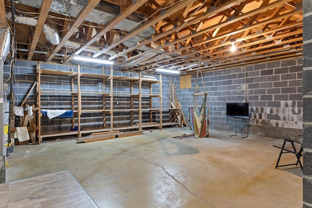 basement featuring gas water heater