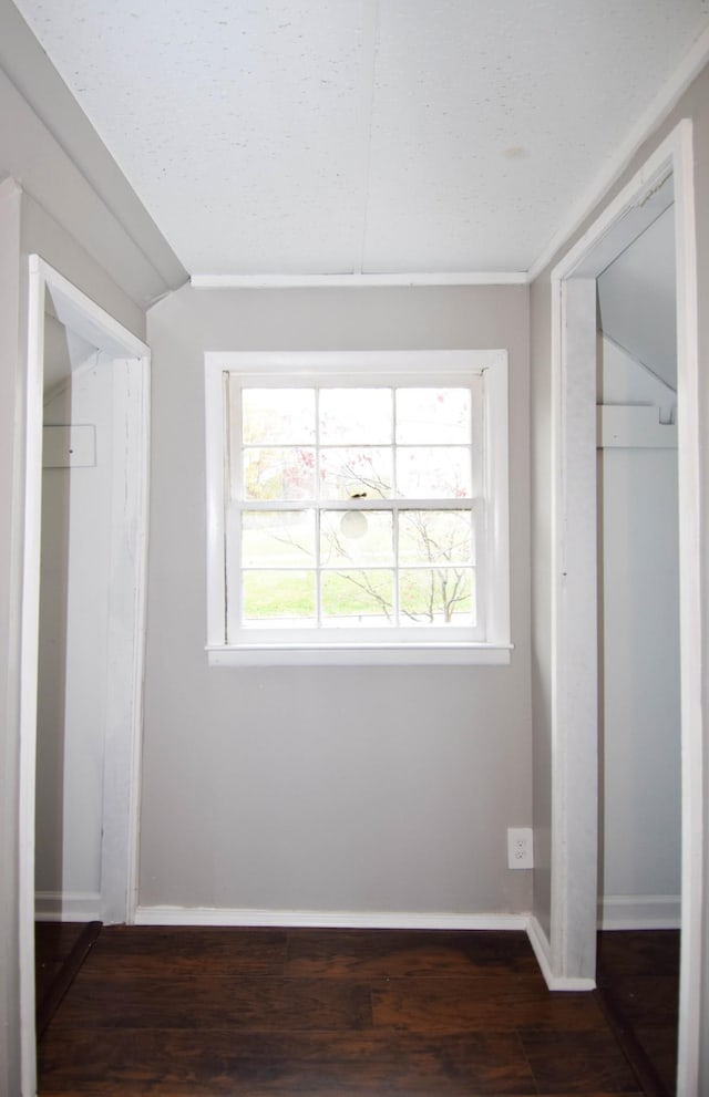 unfurnished bedroom featuring a closet, dark hardwood / wood-style floors, and multiple windows