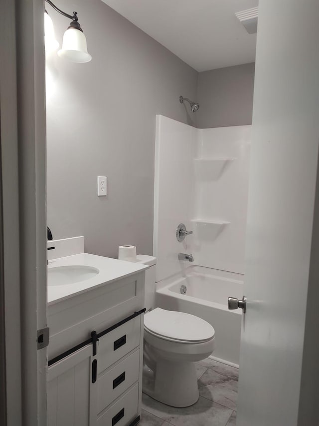 full bathroom with vanity, toilet, and shower / bath combination