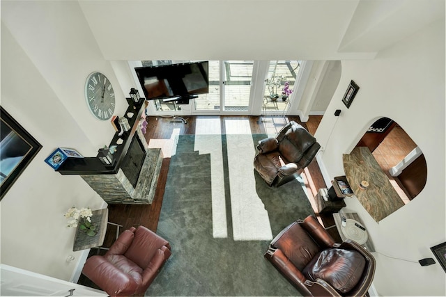 living room featuring a fireplace and hardwood / wood-style flooring