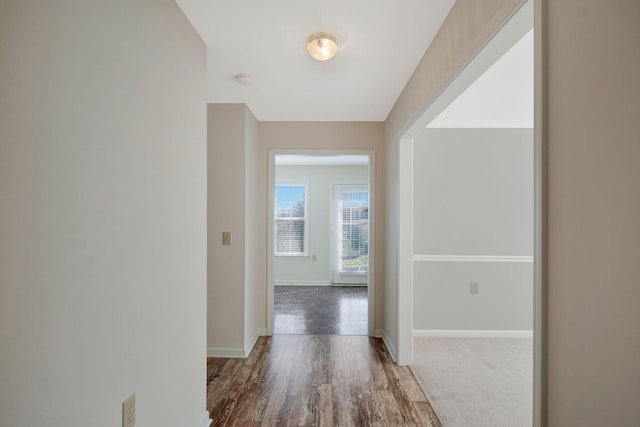 hallway featuring dark hardwood / wood-style floors