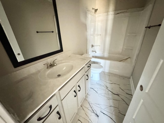 full bathroom featuring vanity, shower / bathtub combination, and toilet