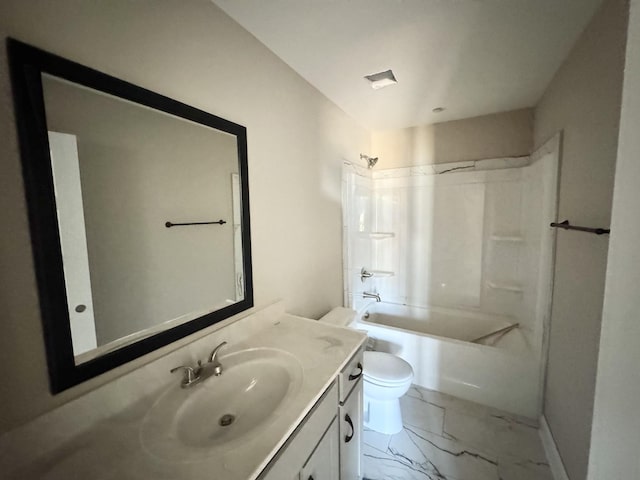 full bathroom featuring vanity, toilet, and  shower combination