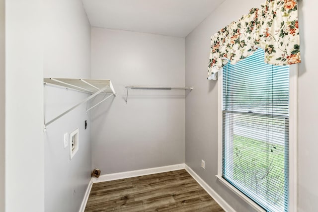 washroom featuring washer hookup, dark hardwood / wood-style floors, and hookup for an electric dryer