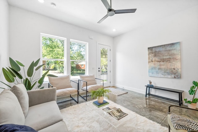 living room featuring ceiling fan