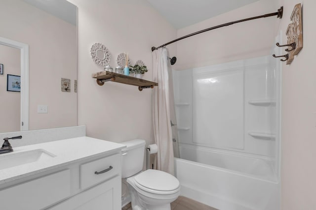 full bathroom with tile patterned flooring, vanity, toilet, and shower / tub combo