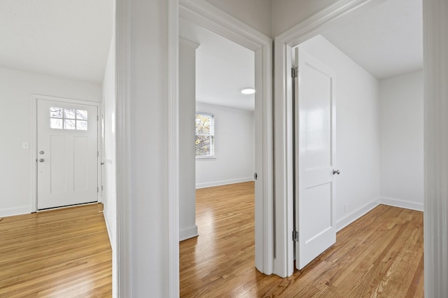 foyer entrance with light hardwood / wood-style flooring