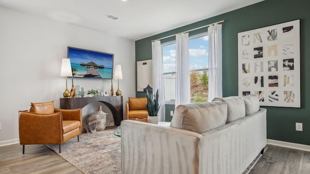 living room with hardwood / wood-style flooring