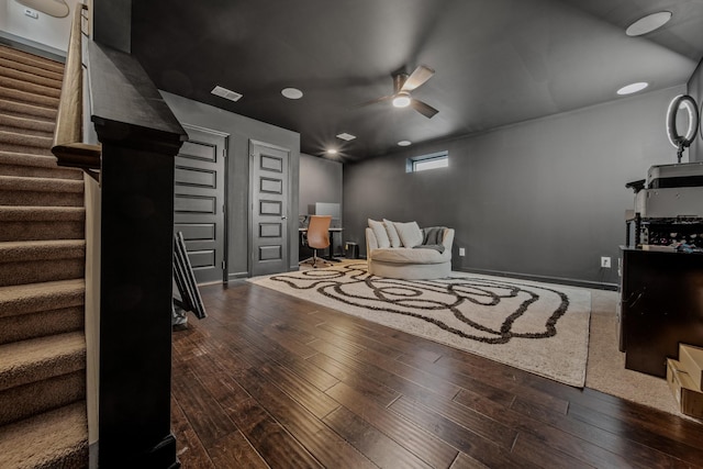 interior space featuring hardwood / wood-style floors and ceiling fan