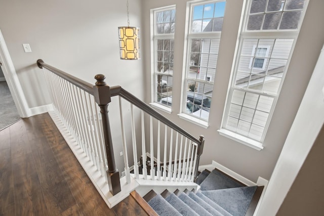 stairway featuring hardwood / wood-style flooring