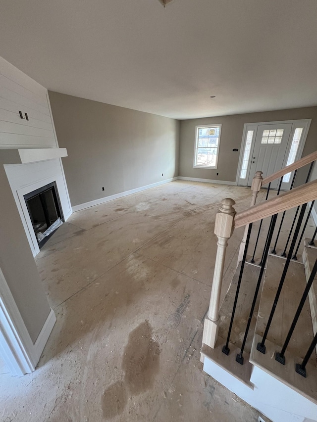 living room with a fireplace