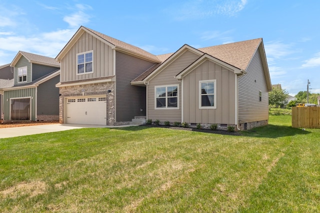 130 Anderson Pl, Clarksville, TN 37042 - craftsman-style home featuring concrete driveway, board and batten siding, an attached garage, roof with shingles, and a front yard