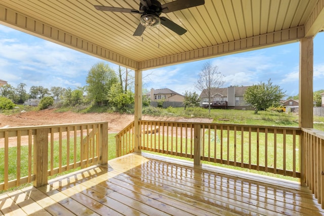 130 Anderson Pl, Clarksville, TN 37042 - wooden deck featuring ceiling fan, a lawn, and a residential view