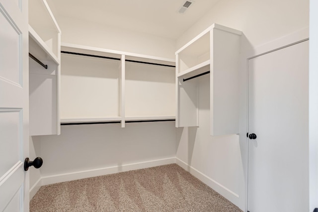 spacious closet featuring light carpet