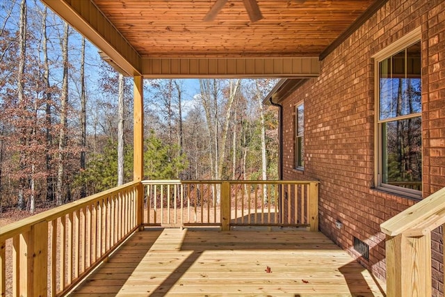 wooden terrace with ceiling fan