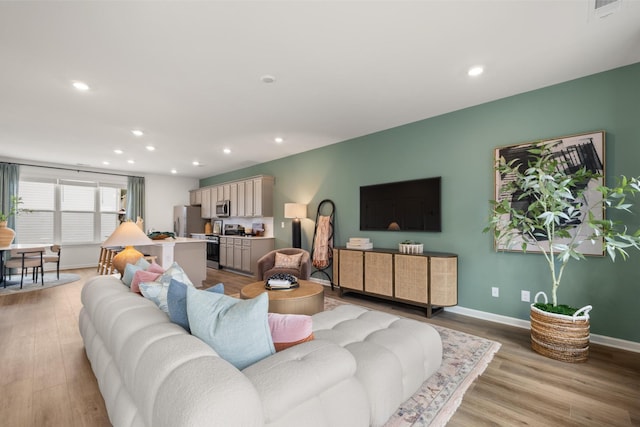 living room with light wood-type flooring