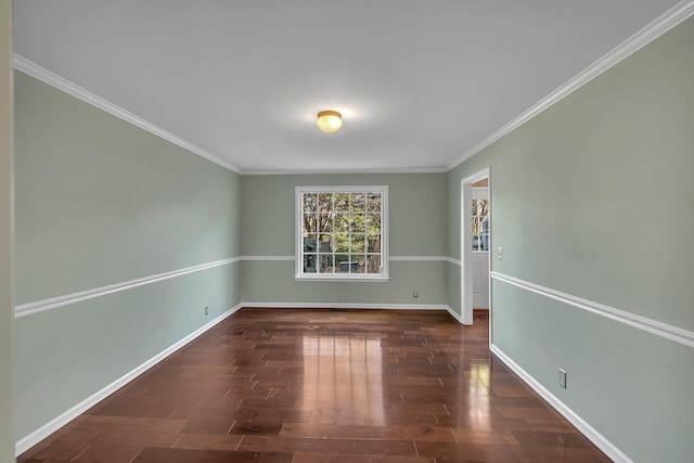 unfurnished room featuring crown molding and dark wood-type flooring