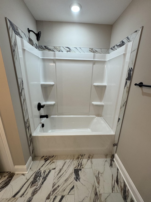 169 Anderson Pl, Clarksville, TN 37040 - full bathroom featuring bathtub / shower combination, baseboards, recessed lighting, and marble finish floor