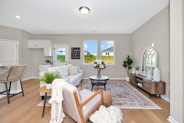 living room with plenty of natural light and light wood-type flooring