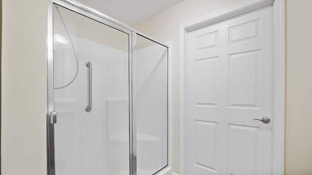 bathroom featuring a shower with door