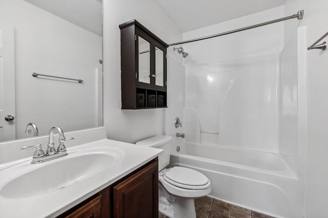 full bathroom with vanity, toilet, and bathing tub / shower combination