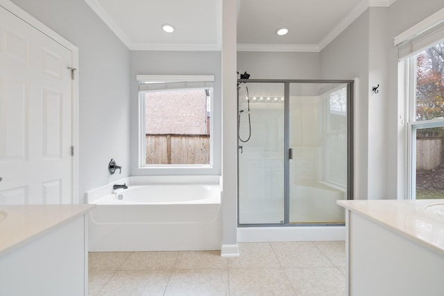 bathroom with vanity and ornamental molding