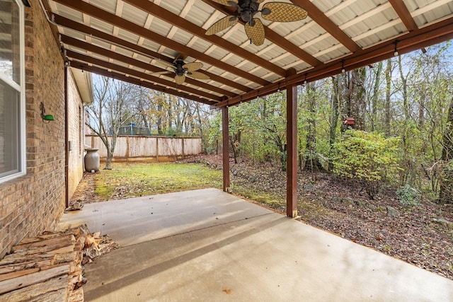 view of patio featuring ceiling fan