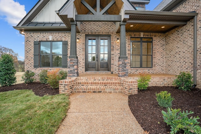 doorway to property featuring french doors