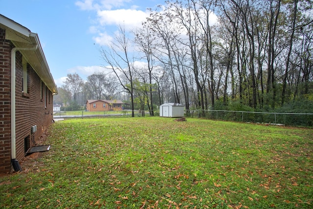 view of yard with a storage shed