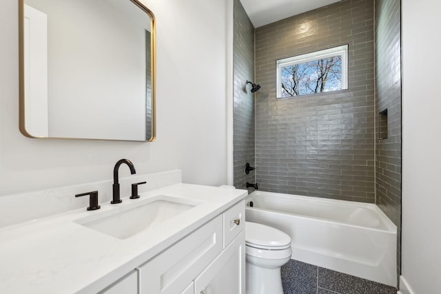 full bathroom with toilet, shower / tub combination, and vanity