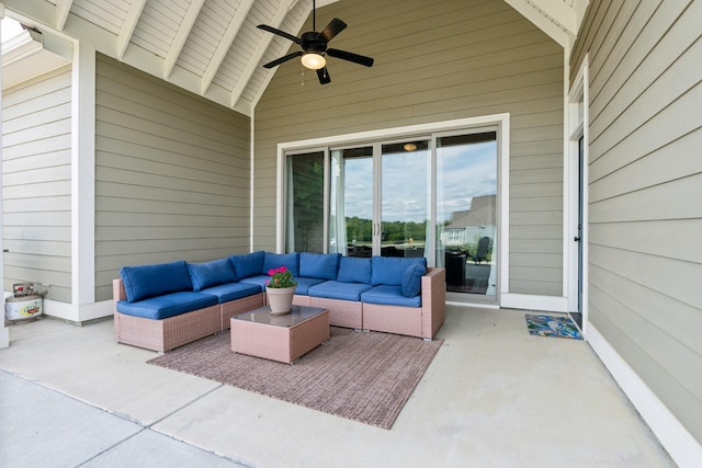 view of patio / terrace featuring ceiling fan and an outdoor hangout area