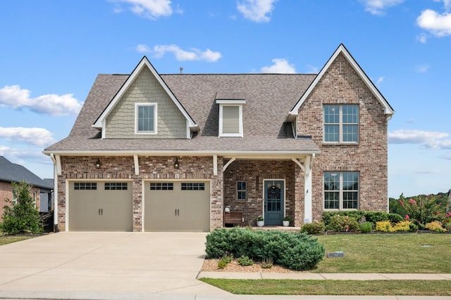 craftsman house featuring a front yard and a garage