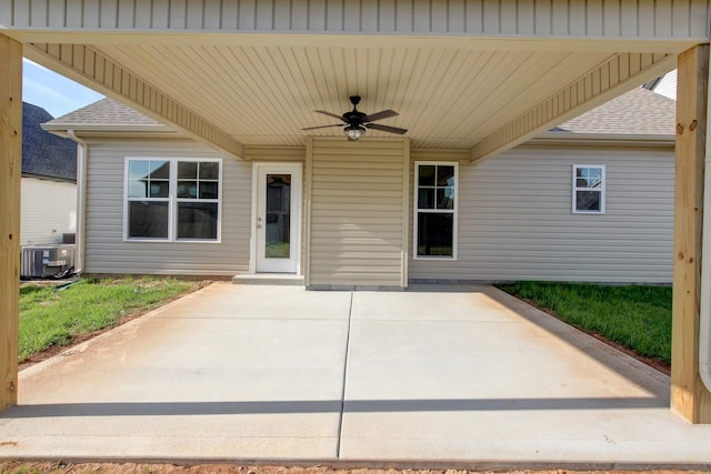 view of patio / terrace with ceiling fan and cooling unit