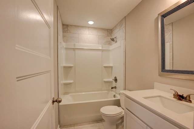 full bathroom featuring toilet, vanity, and bathing tub / shower combination