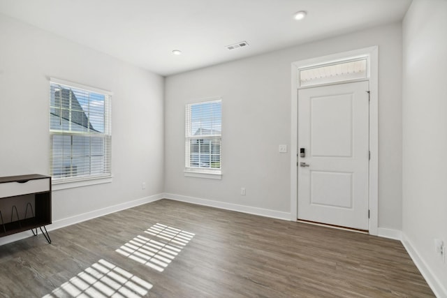 entrance foyer featuring a healthy amount of sunlight and dark hardwood / wood-style floors