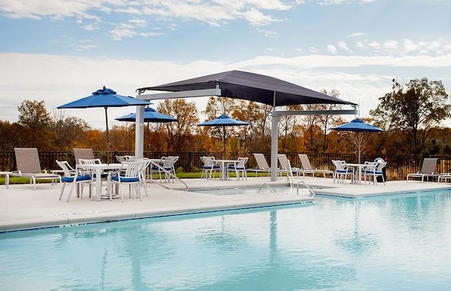 view of swimming pool with a patio